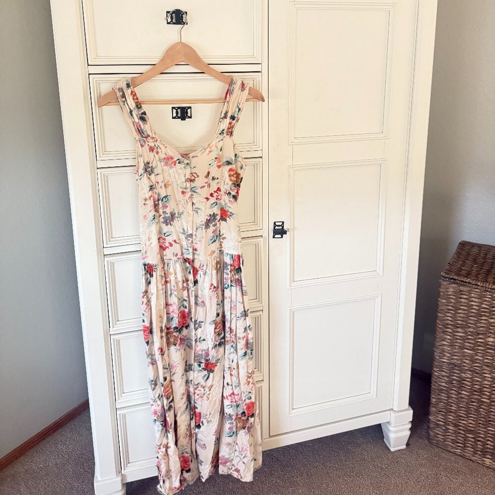 Newport News Pink Floral Maxi Dress Boho Cottagecore Sz 4
